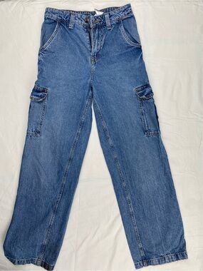 H&M Cargo Blue Denim Jeans with Gold Stitching